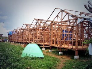 Philippines--Tacloban, temporary housing being built
