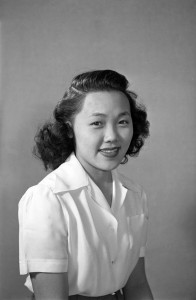 A young woman in Heart Mountain photographed in the Hirahara Heart Mountain underground photo studio. I am trying to identify who this woman is so I am including this photo to see if someone could recognize her.  