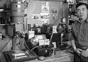 George Hirahara at his secret dark room beneath Heart Mountain