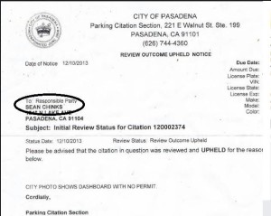 Pasadena Parking ticket