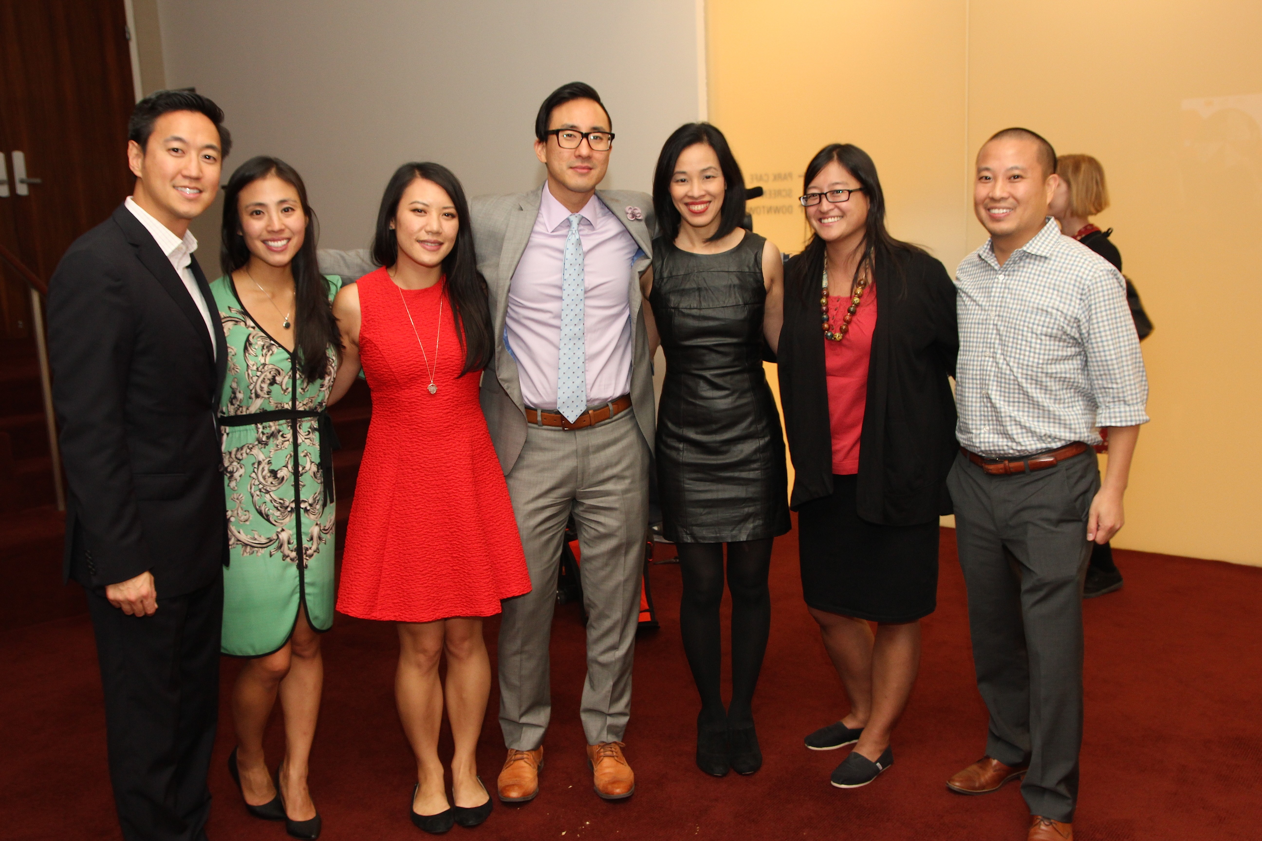 Daniel Cho, Eugena Oh, Sandy Lee, Architect, Systems Development at Time Warner, Inc., Roger Chu, Director, Corporate Human Resources at Time Warner, Inc., Lia Chang, Marissa Martin and a guest attend a special screening of 72 Hour Shootout films and panel discussion at the Time Warner Theater in New York on October 7, 2015.