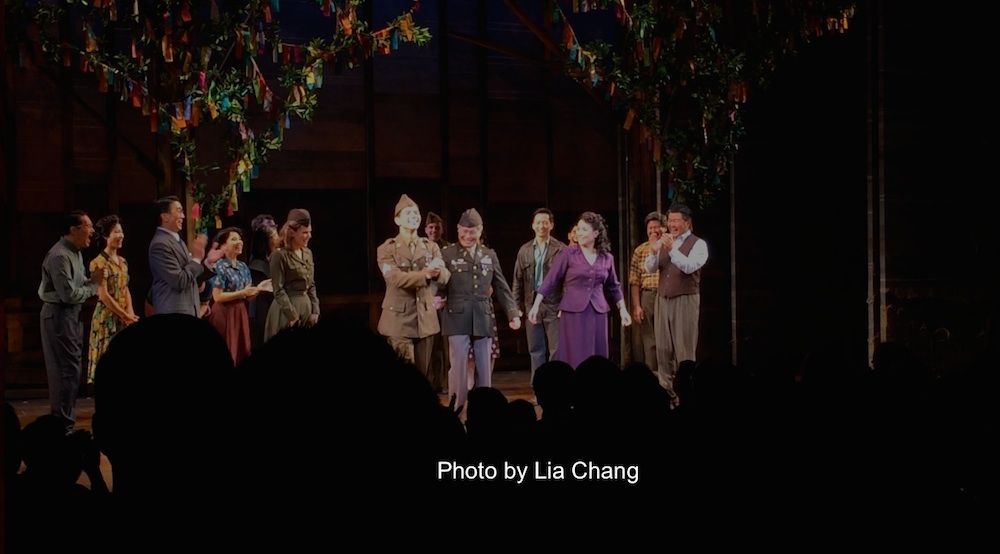 The cast of Allegiance at the first preview curtain call at the Longacre Theatre in New York on October 6, 2015. Photo by Lia Chang