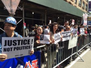 Peter Liang supporters across the street from the courthouse on day of sentencing. 