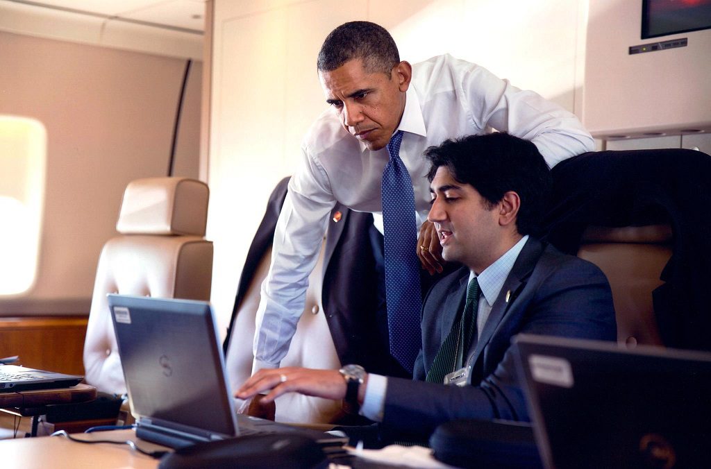 Aneesh Raman on Air Force One with the Commander-in-Chief